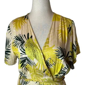 Dress Forum Wrap‎ Dress Womens M Yellow Floral Tropical Short Sleeve Mini thumbnail 4