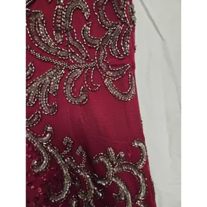 Zasa Chic by Karishma Creations Long Dark Red Hand Beaded Slit Pageant Dress 4 thumbnail 9