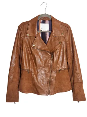 By Anthropologie Brown Robyn Faux Leather Moto Jacket Size Medium thumbnail 1
