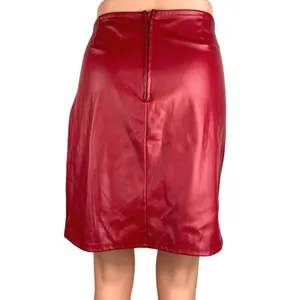 Windsor Red Faux Leather Ruched Pencil Straight Mini Asymmetrical Wrap Skirt L thumbnail 3