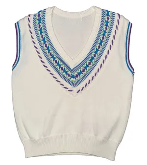 💙💖 Vintage White Sleeveless Knit Sweater Embroidered V Neck Vest‎ thumbnail 1