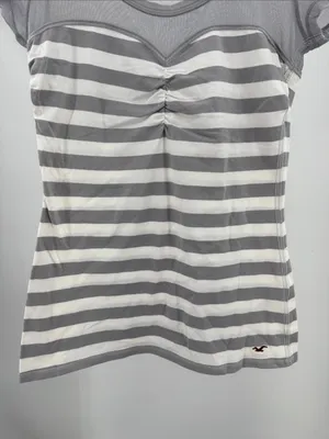 Hollister White Gray Striped mesh fitted Women’s Top rockabilly punk L going out thumbnail 7