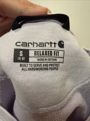 Carhartt Women's Relaxed Fit Crewneck Sweatshirt Logo Chest Pale Purple SZ S thumbnail 3