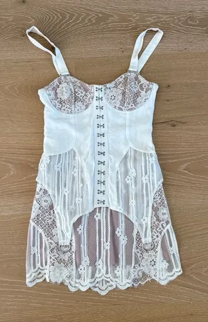 For Love & Lemons Mini Dress Lace Corset Alexandria Size Xs Off White thumbnail 1