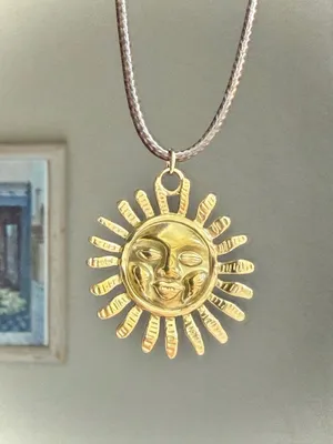 Handmade gold tone stainless steel sun boho retro vintage style necklace☀️ thumbnail 1
