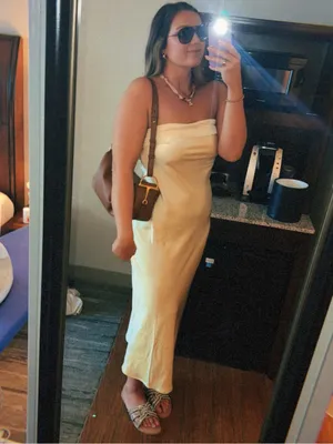 Strapless Yellow Satin Maxi Dress thumbnail 2