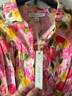 She + Sky Pink and Yellow Floral Button-Front Dress Size Medium New with Tags thumbnail 2