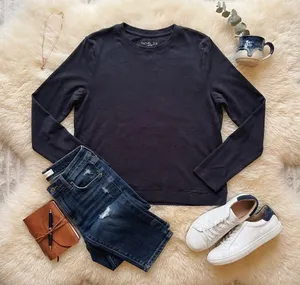 Rachel Zoe Womens Long Sleeve Slub Knit Crewneck Top Charcoal Gray Black Large thumbnail 1