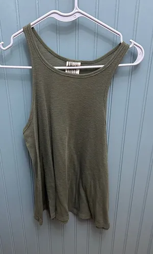 Free People Olive Green Ribbed Racerback Tank Top Medium Made in USA thumbnail 1