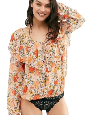 NWT Free People Say It To Me Floral Ruffled Bodysuit Size Medium thumbnail 2