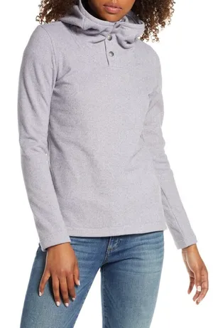 [The North Face] Purple Knit Stitch Fleece Hoodie Snap Button Mock Neck Sz Large thumbnail 1