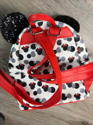 Loungefly Disney Minnie Mouse Mini Backpack Red Bow Black Sequin Ears Vegan thumbnail 10