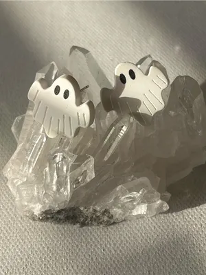 White Ghost Stud Earrings thumbnail 3