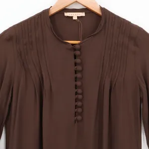 Sandro Pleated Button Shift Dress Size US 4 Brown Parisian Pockets‎ Minimalist thumbnail 3