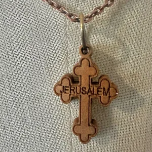 Jerusalem Wooden Cross Pendant Necklace thumbnail 5