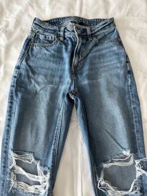 Medium Wash Strigid Ripped Mom Jeans thumbnail 3