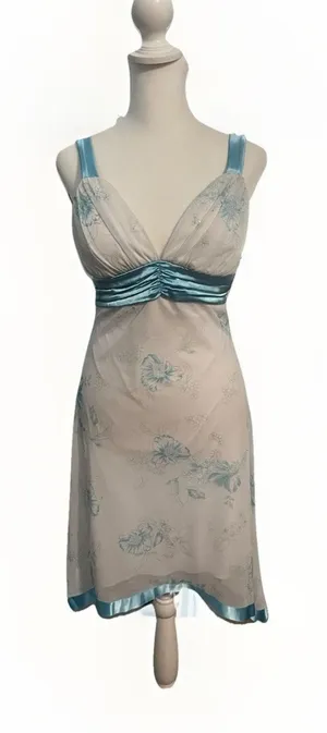 Vintage Y2K Finesse White And Blue Floral sparkle Dress thumbnail 1