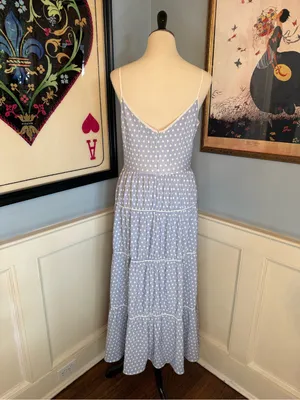 Retro Pinup Vintage Style Blue and White Marilyn Monroe Polka Dot Dress thumbnail 4