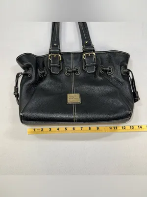 Dooney & Bourke Black Pebbled Leather Drawstring Satchel Bag Pink Gingham Lined thumbnail 10