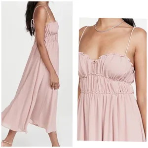 Anthropologie O.P.T Gigi Midi Dress Size Medium Pink Open Back Chiffon Wedding thumbnail 3