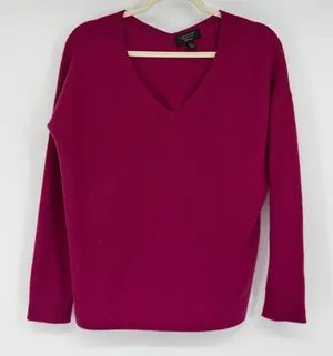 Charter Club Luxury 100% Cashmere‎ V-Neck Sweater Raspberry Pink XS Oversized thumbnail 1