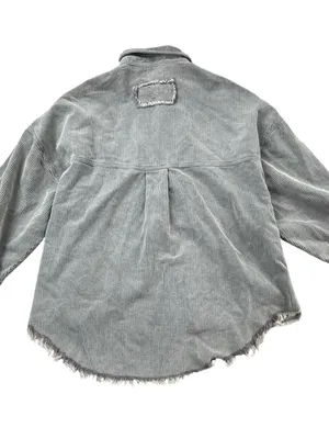 POL Gray Corduroy Button-Down Shirt with Shirttail Hem thumbnail 5