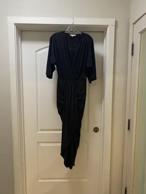 Dress Day Dress Womens L Black Ruched Wrap V Neck Half Sleeve Maxi Formal thumbnail 2
