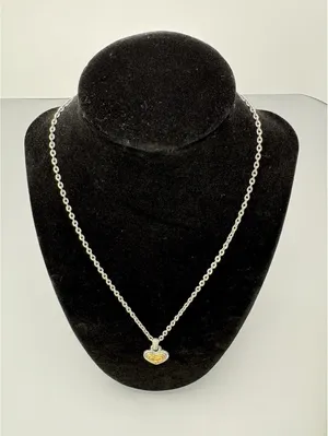 Silver Tone Round Link Chain Necklace Gold Tone Heart Charm Pendant Love thumbnail 4