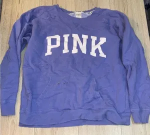 Victoria’s Secret pink purple distressed crewneck crew sweatshirt thumbnail 1