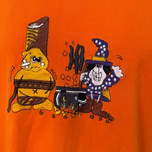 Vintage Halloween Long Sleeve Shirt Orange Graphic 90s witch ghost fall medium‎ thumbnail 9