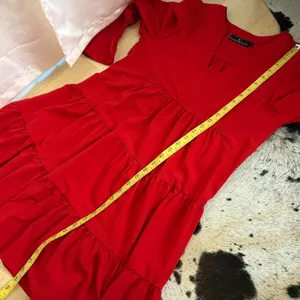 POMANDER PLACE Red Crepe Kenzo Tiered Dress Size Medium‎ thumbnail 7