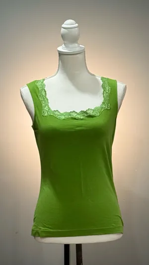 Green Talbots Square Neck Lace Trim Cami Tank Top Size SP EUC thumbnail 1
