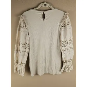 J Crew Womens Vintage Rib Ruffle Trim Eyelet Top Small thumbnail 2