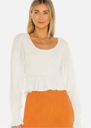 Free People Cream Textured Blouse thumbnail 1