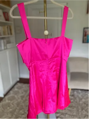 Luxxel‎ Babydoll Mini Romper Hot Pink Satin Corset Barbie Party Glam Event NWTs thumbnail 3