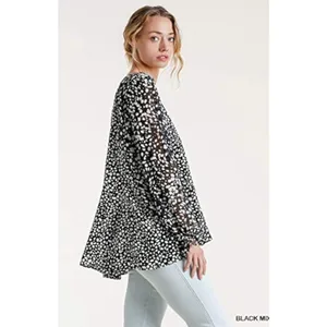 Umgee Women's Dalmation Print Balloon Ruffle SleeveTop Small thumbnail 2