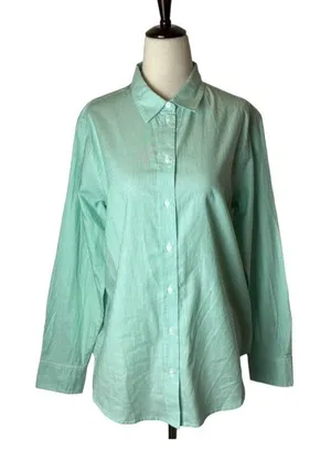 Everlane Button Down Women 4 Green White Stripe NWT Cotton Relaxed Oxford Shirt thumbnail 1