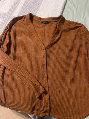 Waffle Knit Sweaterish Button Up Orange Size L thumbnail 1