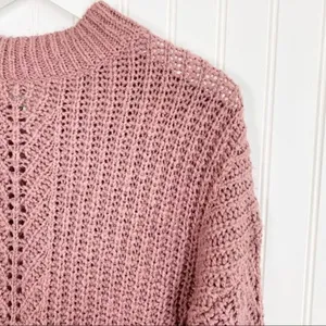 Lucky Brand Sweater Size Small Pink‎ Open Knit Mock Neck Top Boho Forest Fairy thumbnail 4