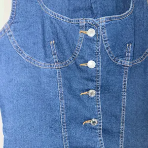 Dark Wash Denim Corset Vest | Square Neck Structured Crop Top | Size L | NWOT thumbnail 4