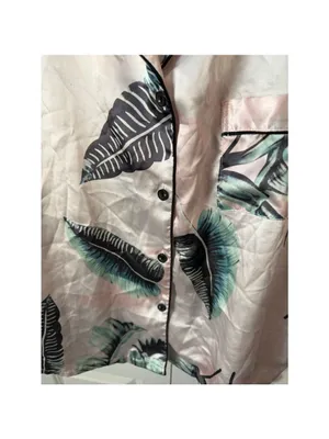 SAPJON L Pink & Green Leaf Print Pajama Set Size L thumbnail 9