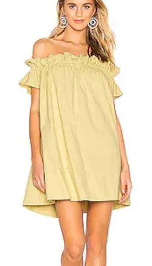 Free people Sophie ruffle sleeve slip mini dress off shoulder chartreuse pockets thumbnail 1