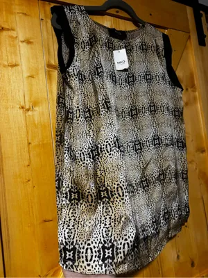 MNG by‎ Mango Animal Print Sleeveless Top with Black Trim - Size 6 Medium thumbnail 5