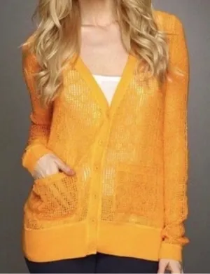 Free People FP‎ Beach Size Small Open Knit Mustard Yellow Cardigan thumbnail 1