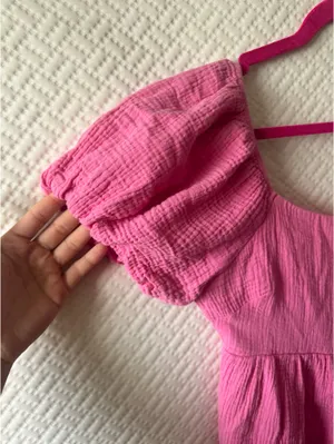 &merci Pink Gauze Bubble Sleeve Romper/Dress thumbnail 4