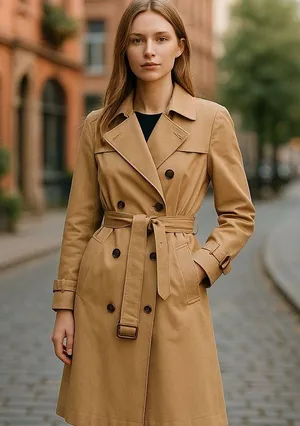 NWOT AVEC LES FILLES Puff Sleeve Belted Trench Coat Tan Camel thumbnail 1