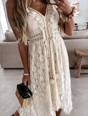 Cupshe Cream Lace Dress thumbnail 3