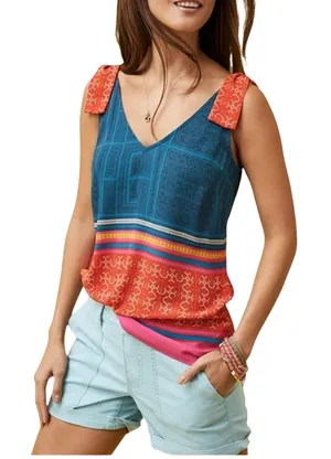 Gabi Nomad Shoulder Tie Top in Multi, Size L thumbnail 1