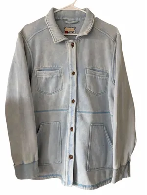 Pilcro‎ Anthropologie Fleece Shirt Jacket Washed Blue Women's Size Large thumbnail 1