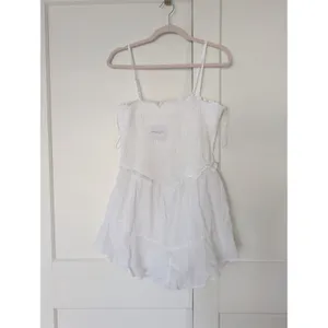 American Eagle White Bella Smocked Tiered Ruffle Romper Women Large NWT thumbnail 7